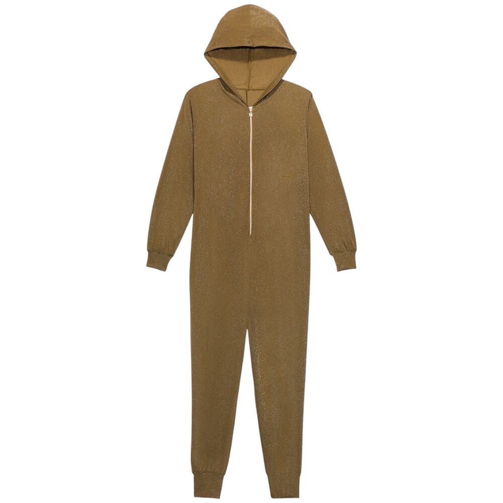 Savage X Fenty Sleep & Shine Hooded Onesie Womens XS Military Olive Green Lurex